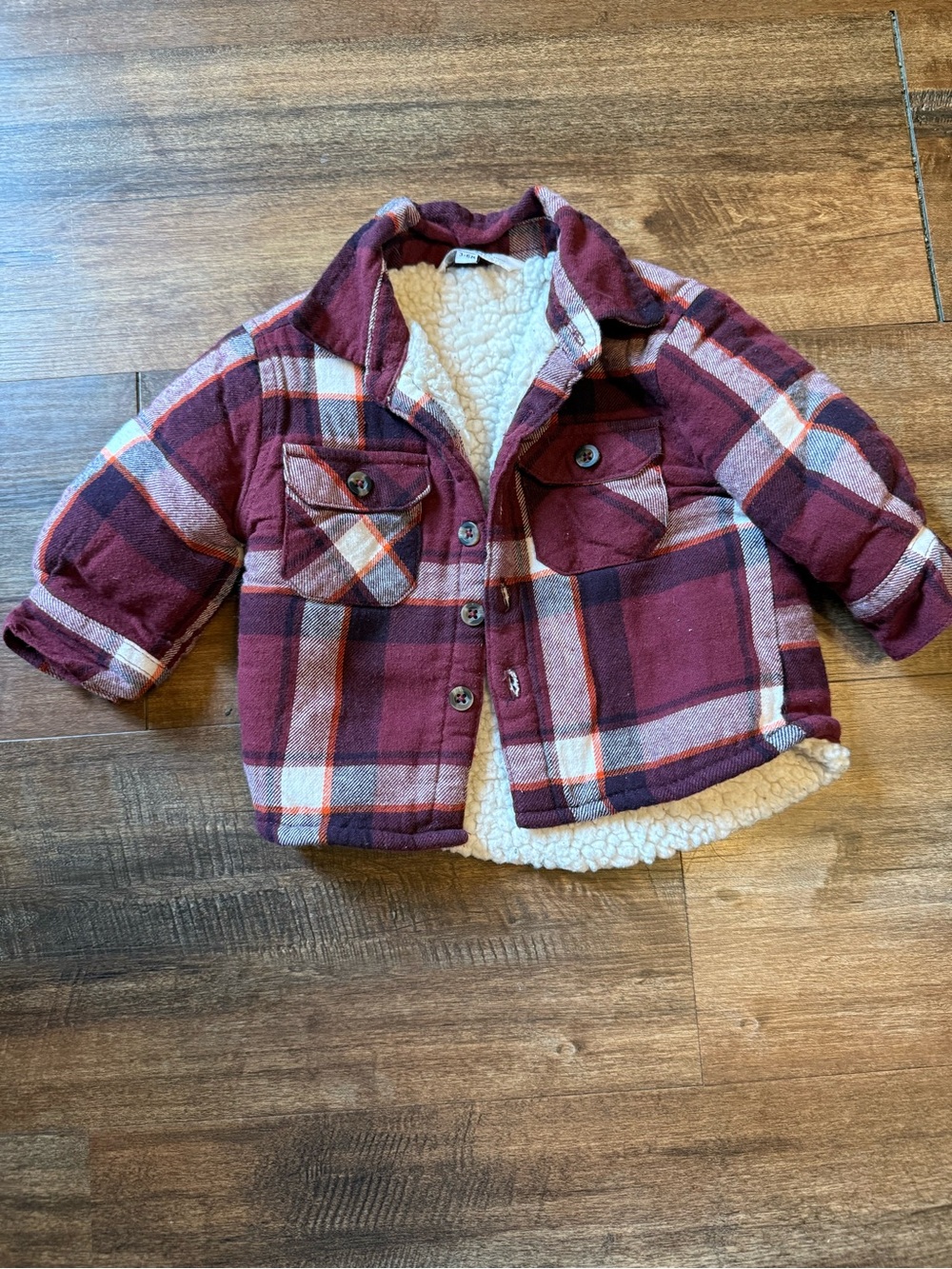 George Plush-Lined Plaid Jean Jacket - Burgundy & Cream